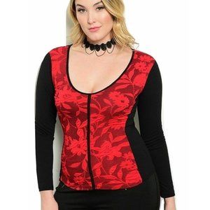 Point Ladies Sweater Knit Top Floral Scoop Neck Red Size XL  NWOT